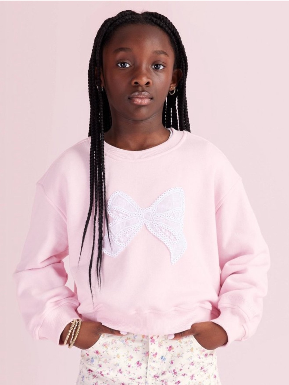 LoveShackFancy x Target Ella French Terry Bow Applique Sweatshirt Girls L NWT